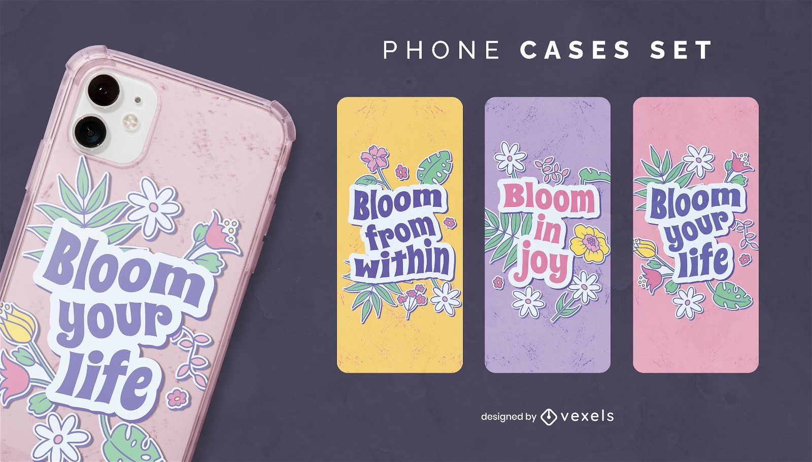Motivational floral phone case set