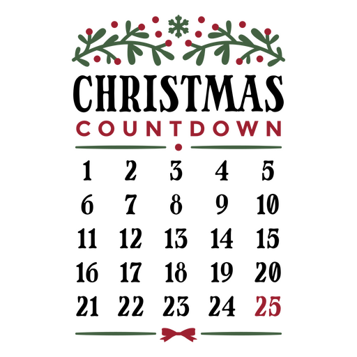 Christmas countdown logo with green and red berries PNG Design