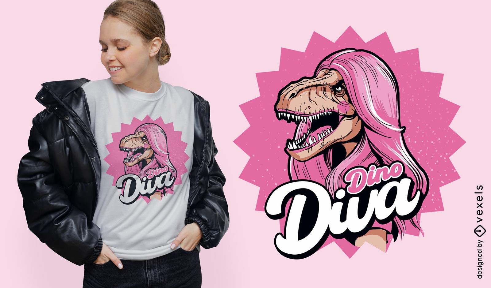 Diseño de camiseta de dinosaurio diva.