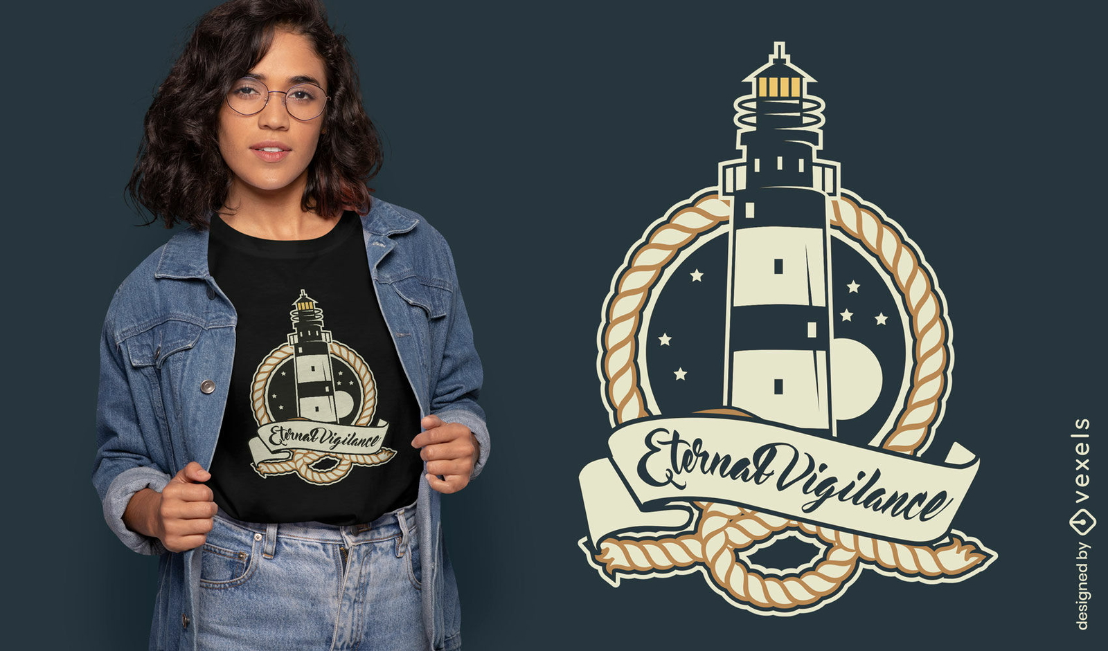 Design de camiseta de farol de vigilância eterna