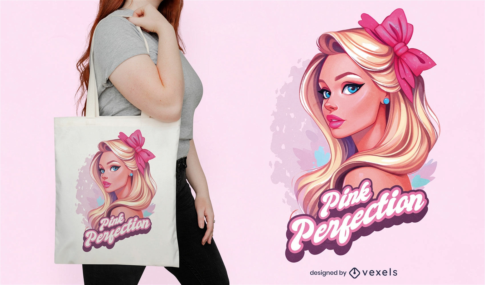 Blonde girl pink tote bag design