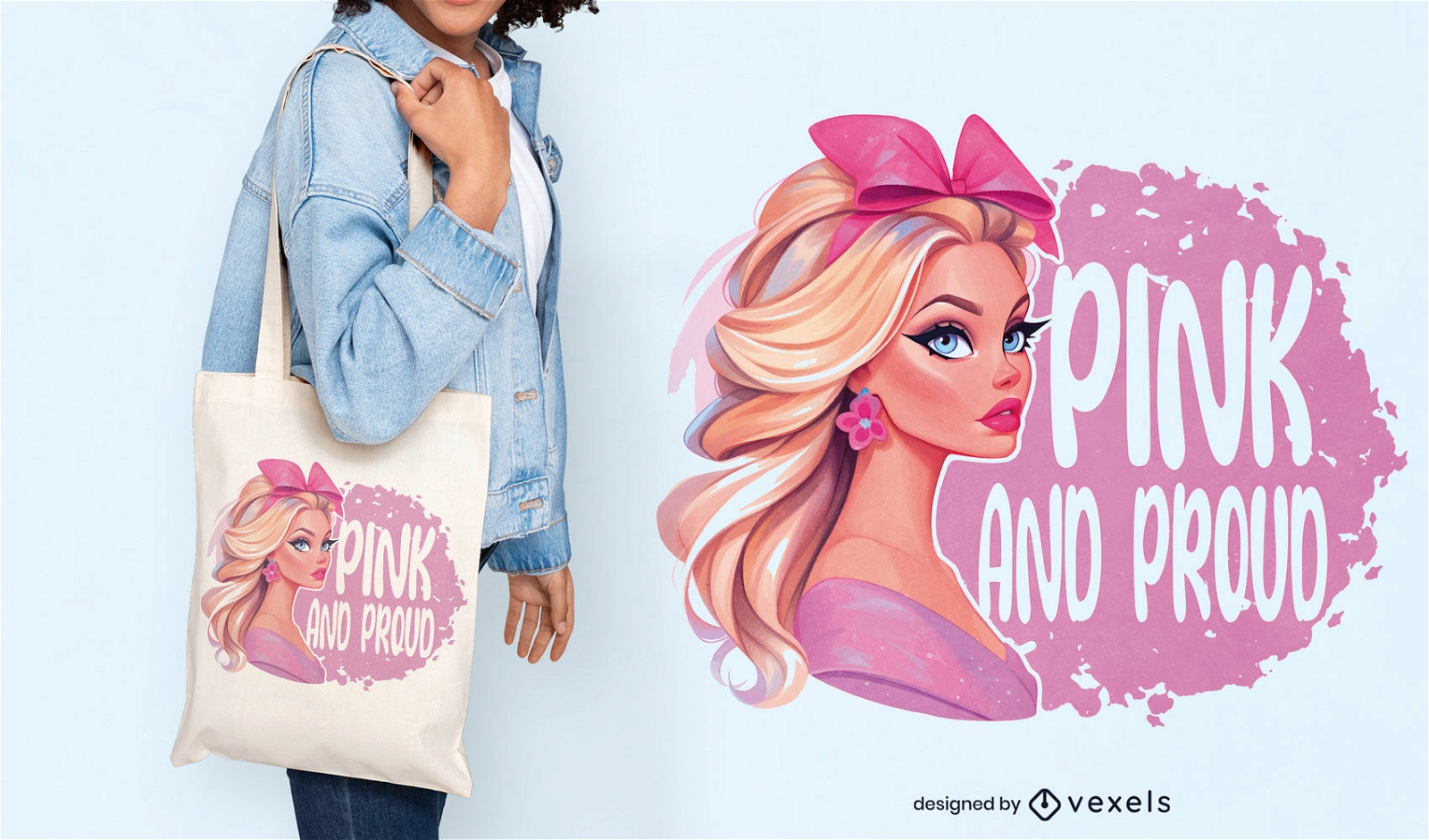 Girly woman in pink tote bag design