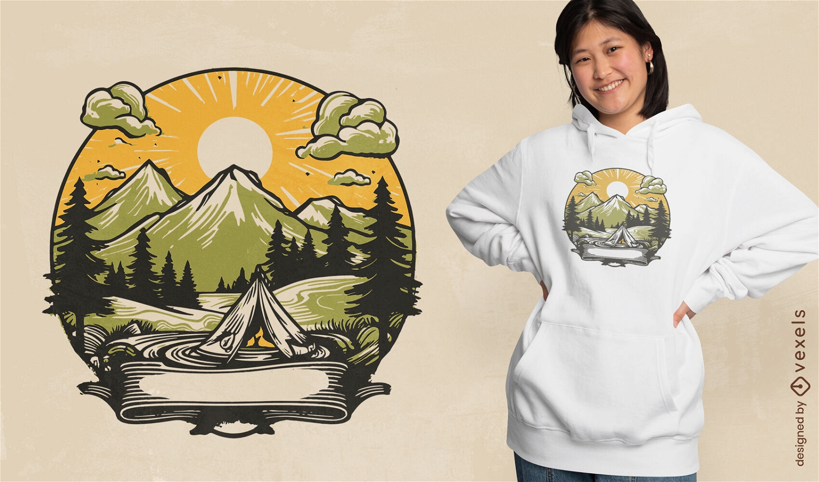 Design de camiseta de barraca de paisagem de acampamento