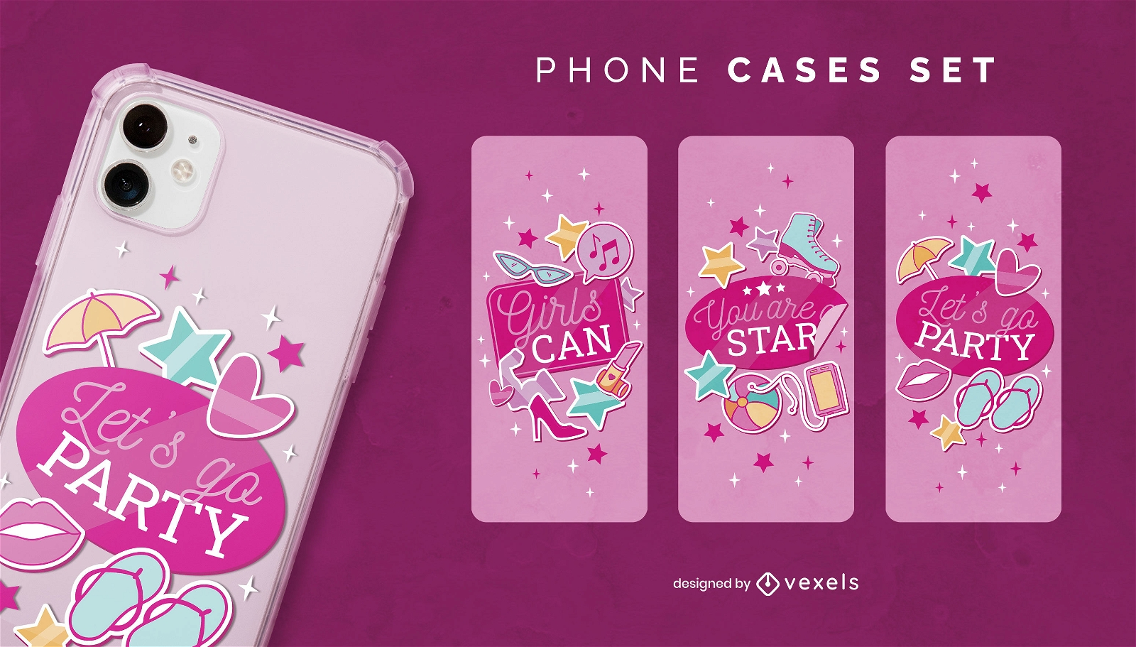Lindo conjunto de capa de telefone com tema de festa rosa
