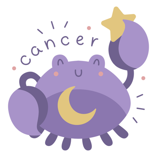 Mascote roxo do câncer kawaii segurando uma estrela e uma lua Desenho PNG