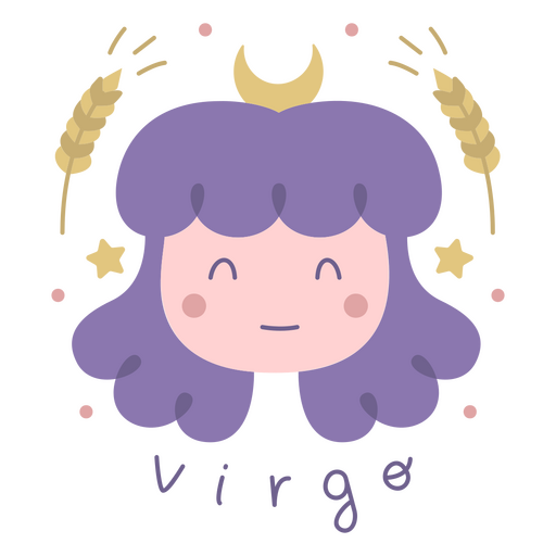 Personagem fofa de cabelo roxo com design gráfico de estrelas e trigo Desenho PNG