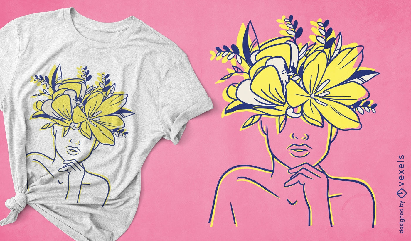 Diseño de camiseta de mujer con flores en la cabeza