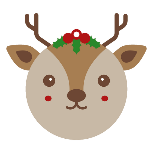 Cute reindeer face design with holly decoration PNG Design