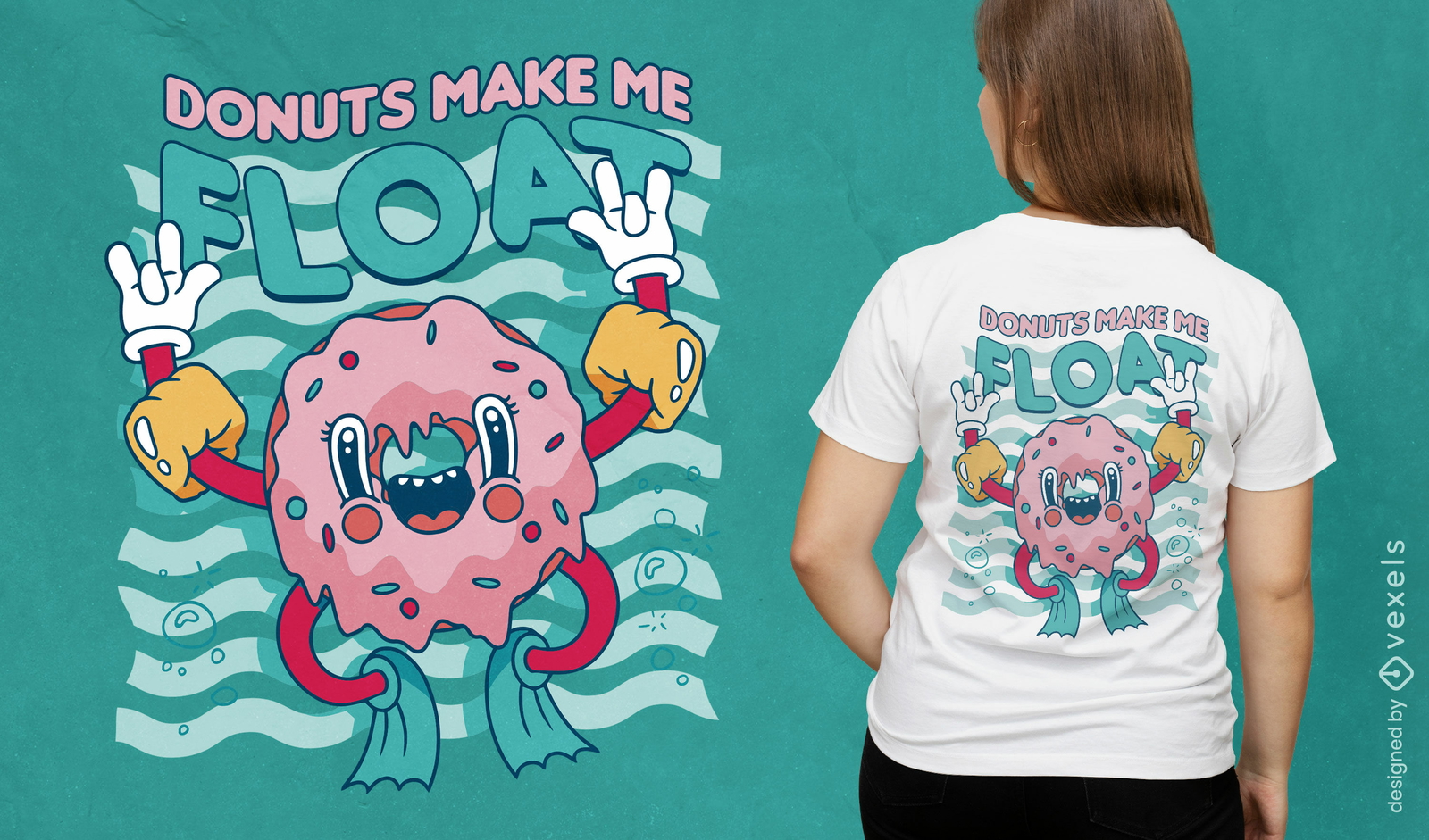 Diseño de camiseta de dibujos animados de comida dulce de donuts