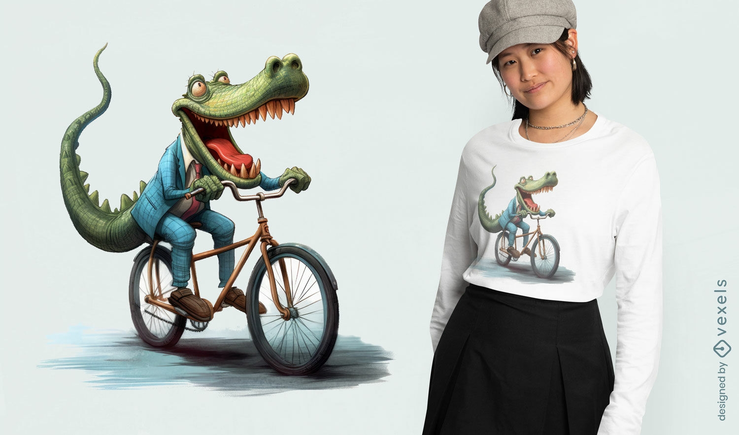 Crocodile riding bicycle t-shirt design
