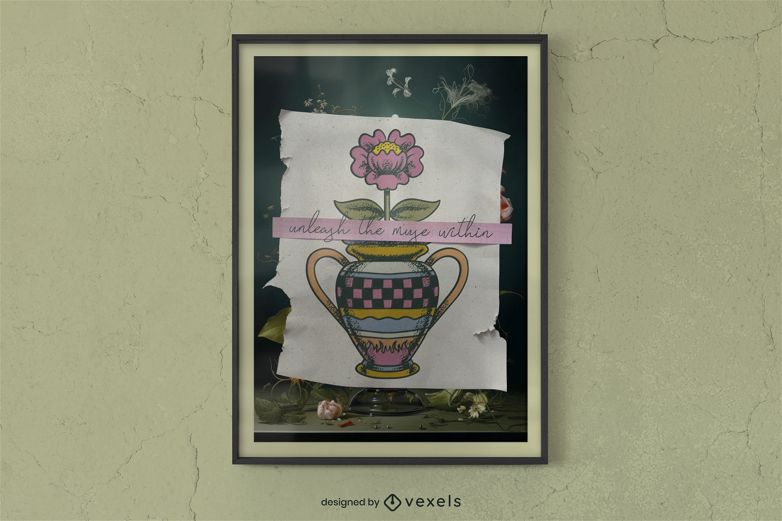 Flor em um design de cartaz de decoração de vaso