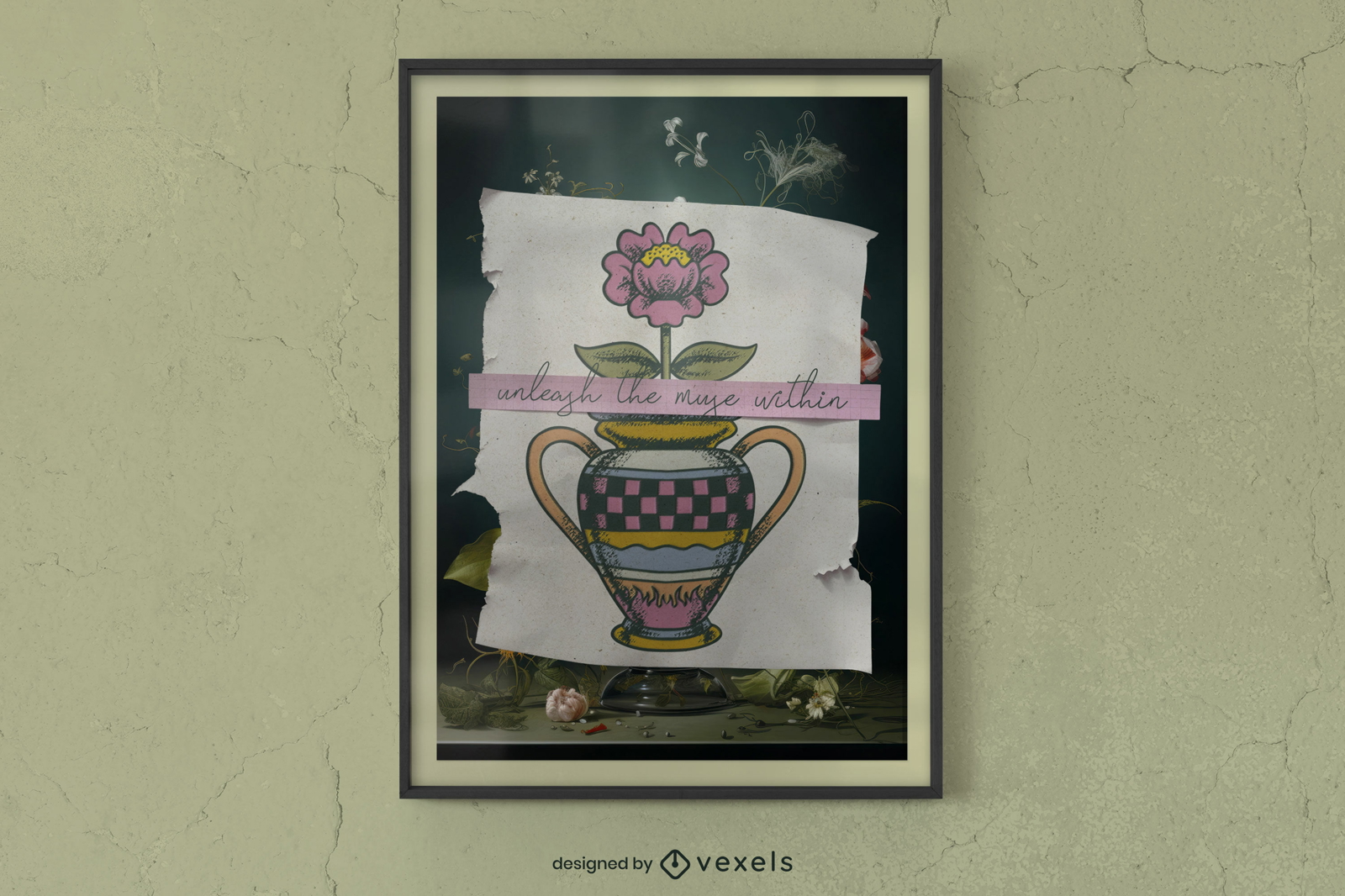 Flor en un diseño de cartel de decoración de jarrón.