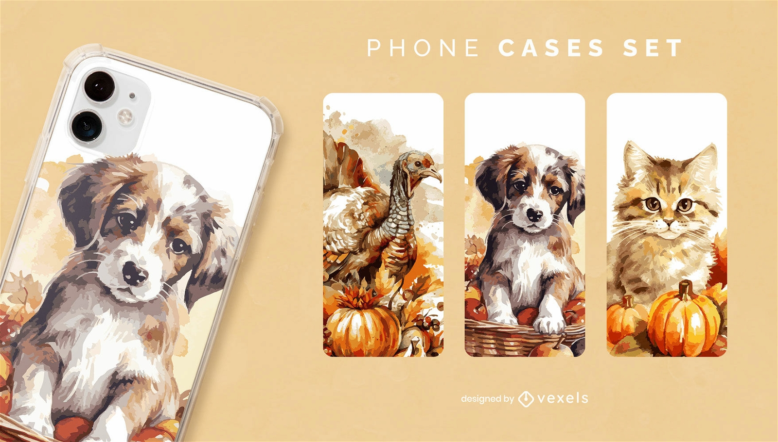 Conjunto de capa de telefone de animais fofos realistas