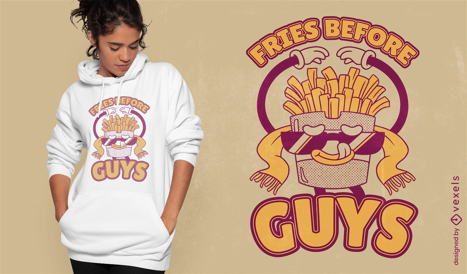 Cartoon fries funny food t-shirt design