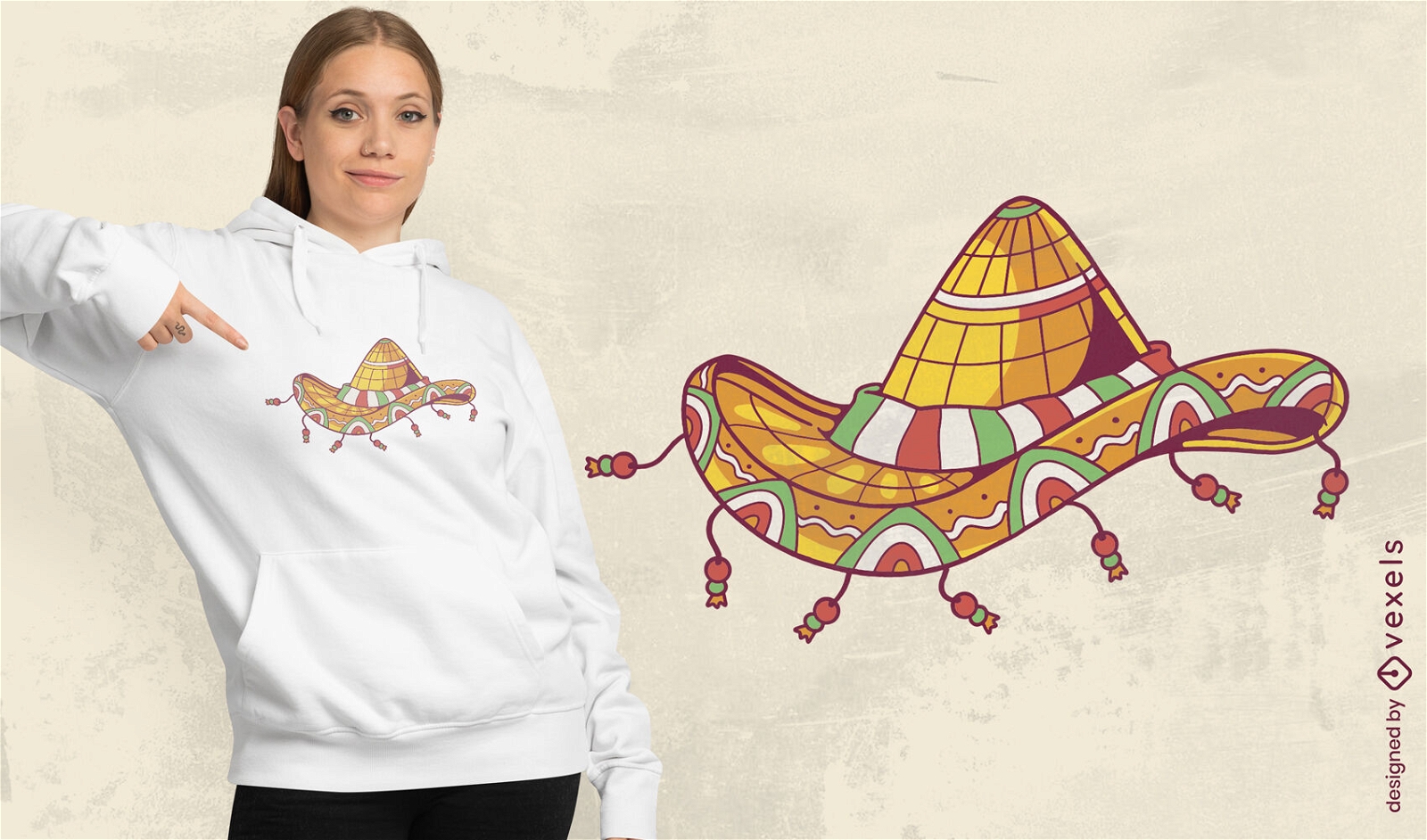 Mexican hat with beadst-shirt design