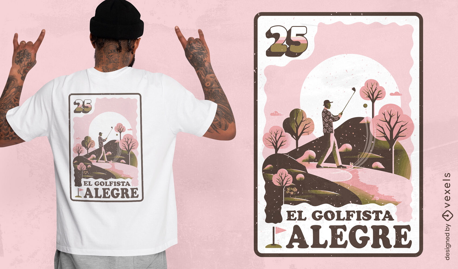 Design de camiseta para cart?o de golfista feliz