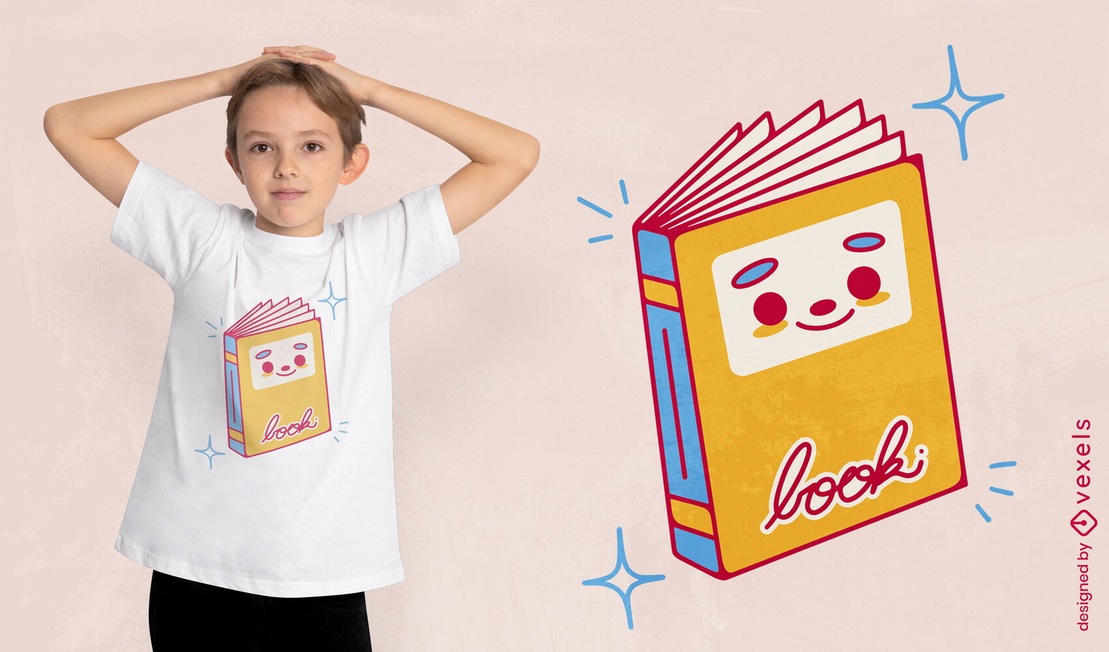 Diseño de camiseta de libro kawaii.