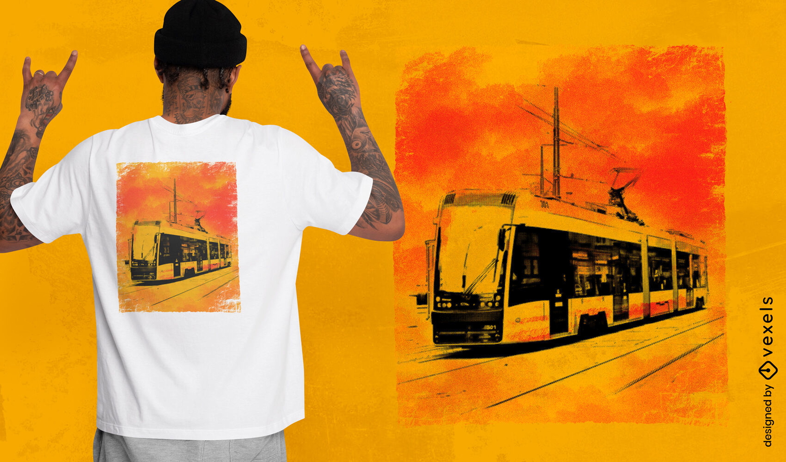 Orangefarbenes T-Shirt-Design der Straßenbahn