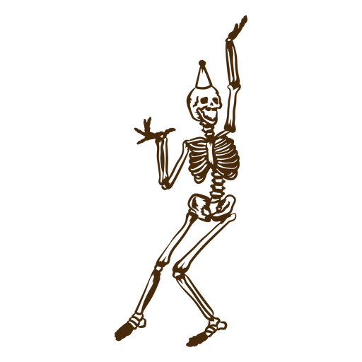 Skeleton dancing happily with a hat PNG Design