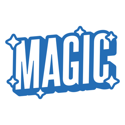 La palabra magia en azul con destellos. Diseño PNG
