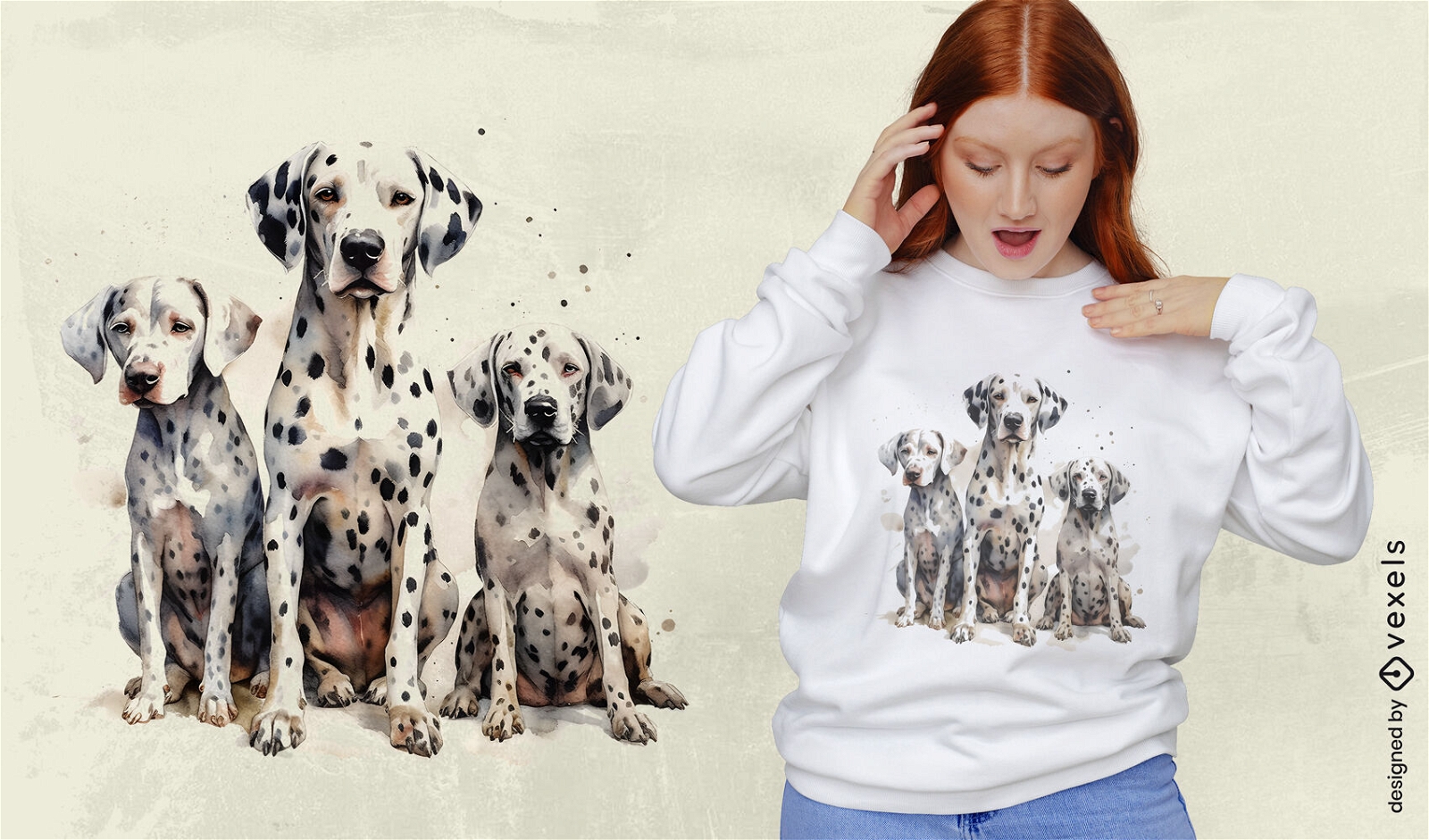 Design de camiseta em aquarela de cachorro d?lmata
