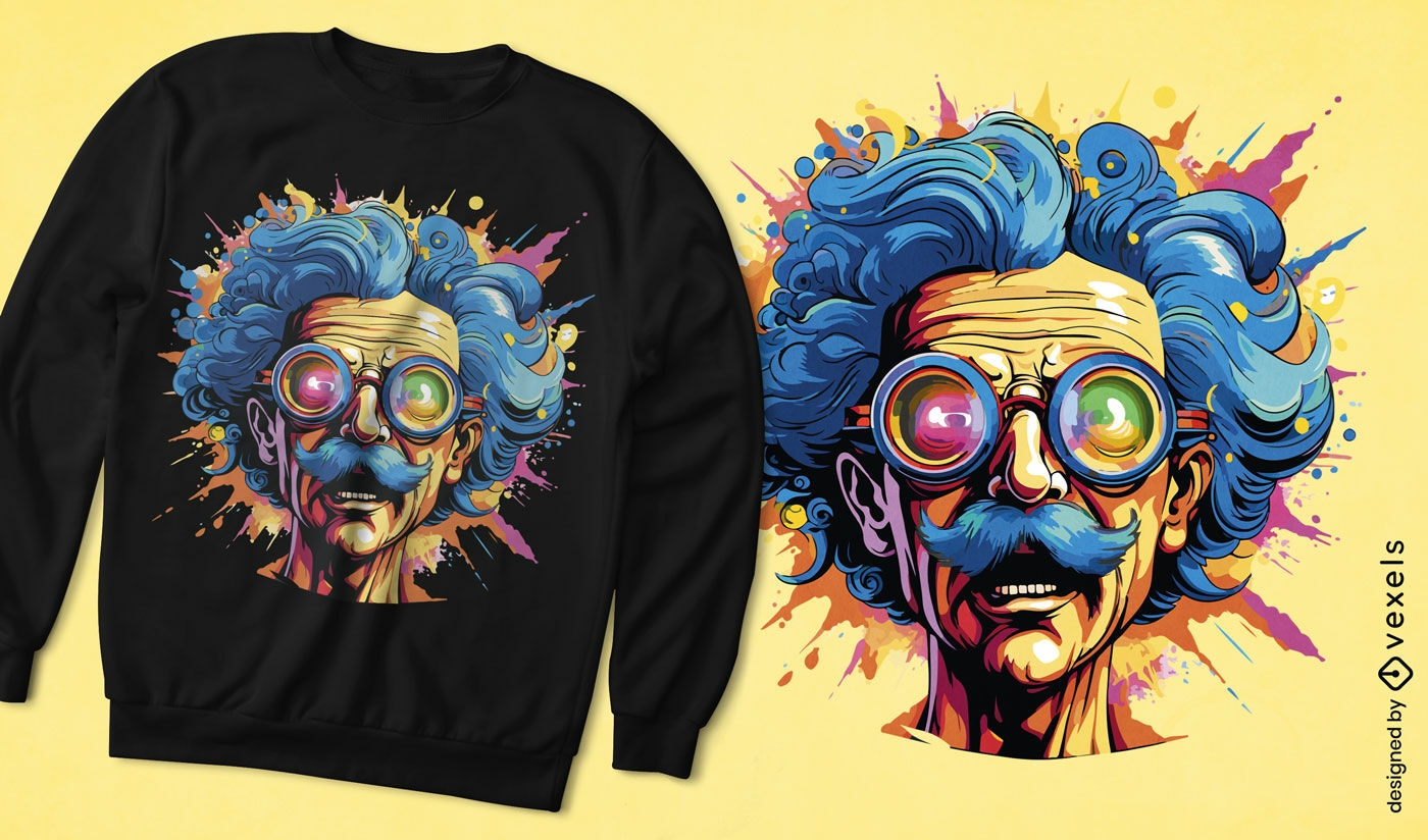 Design de camiseta psd com retrato de cientista