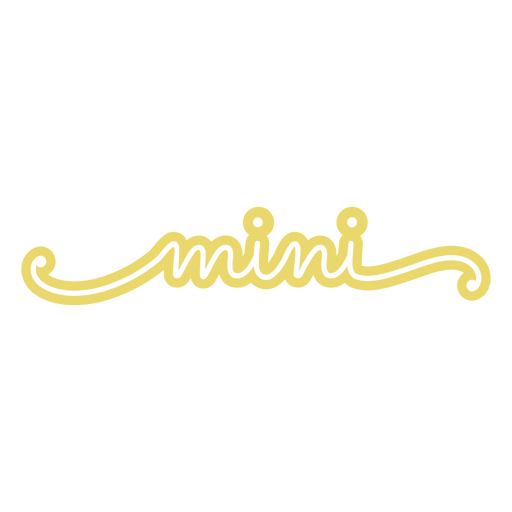 La palabra mini en letras amarillas. Diseño PNG