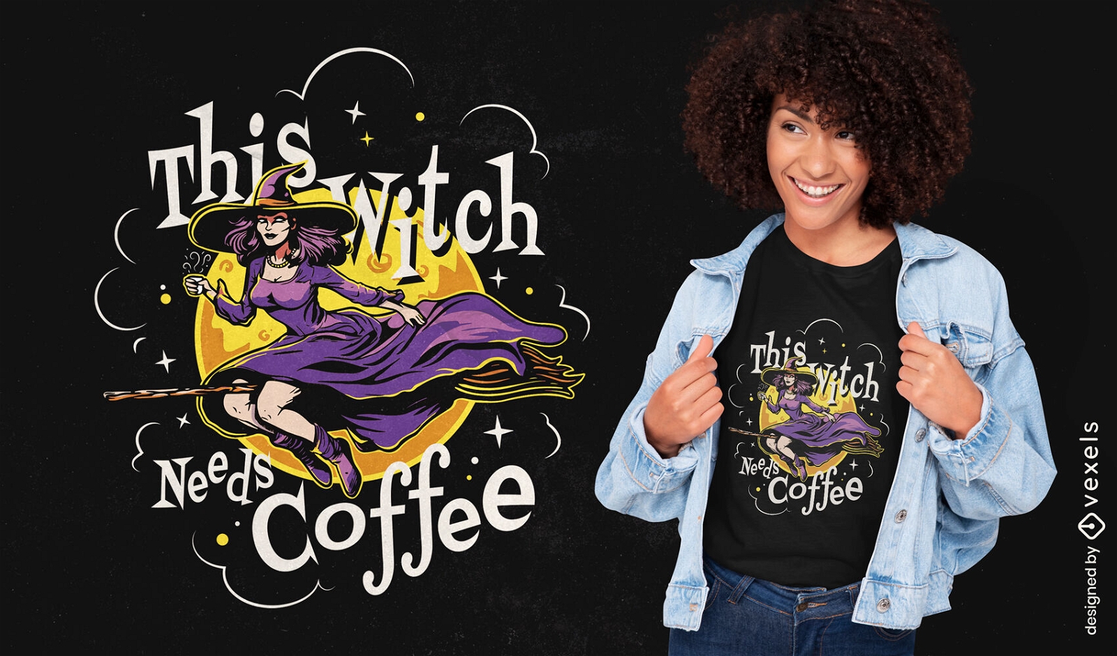 This witch needs coffee t-shirt design
