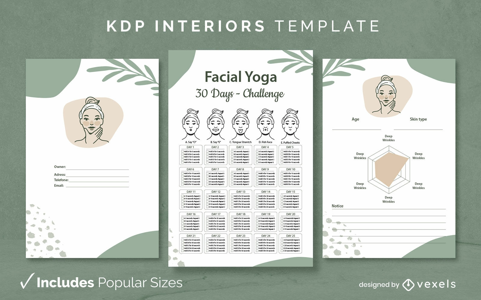 Facial yoga 30 day challenge KDP interior template