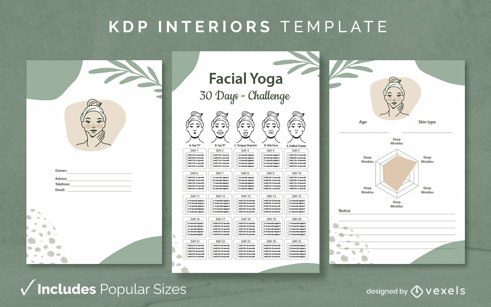 Plantilla de interior KDP de desafío de 30 días de yoga facial