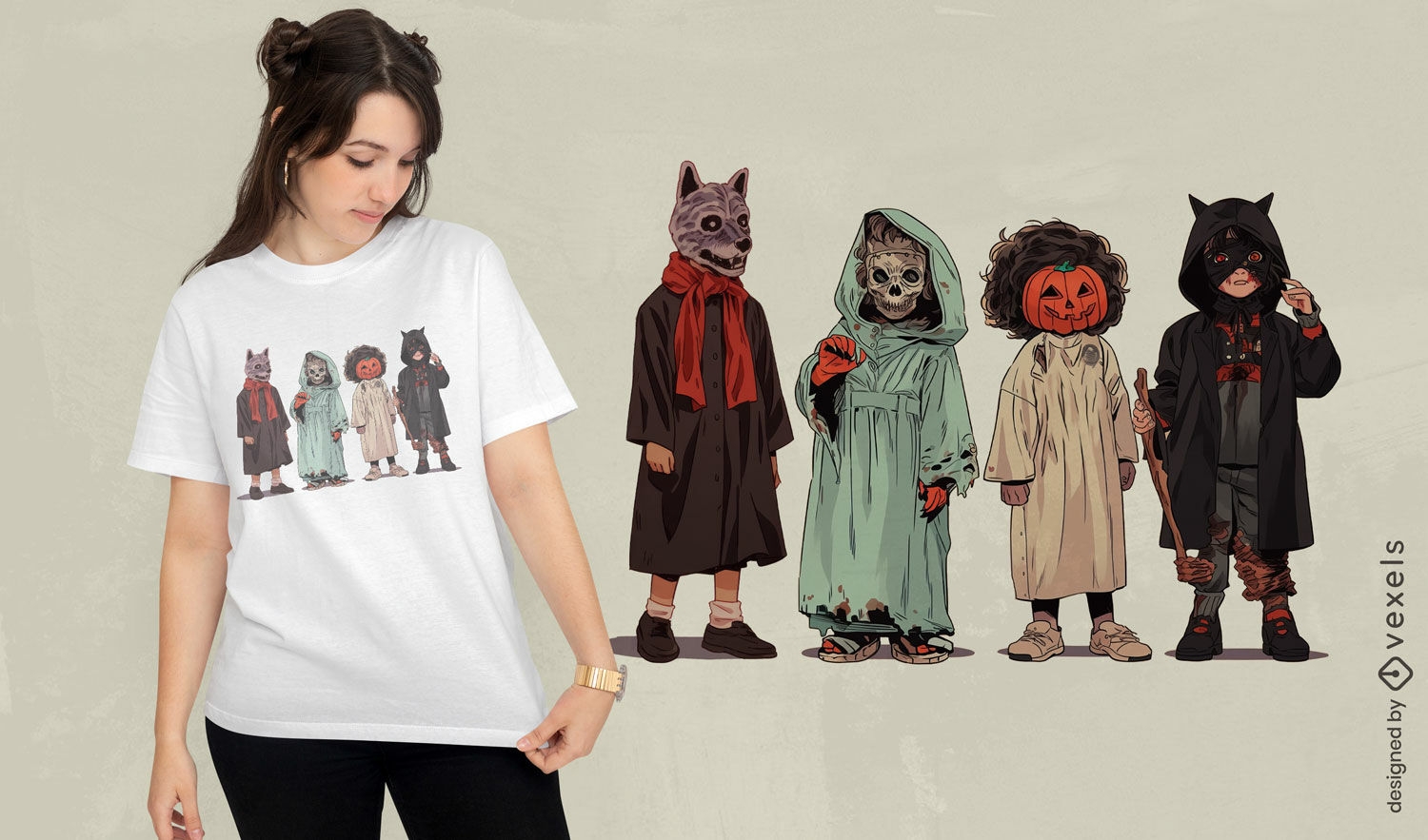 Diseño de camiseta de disfraces de Halloween para niños.