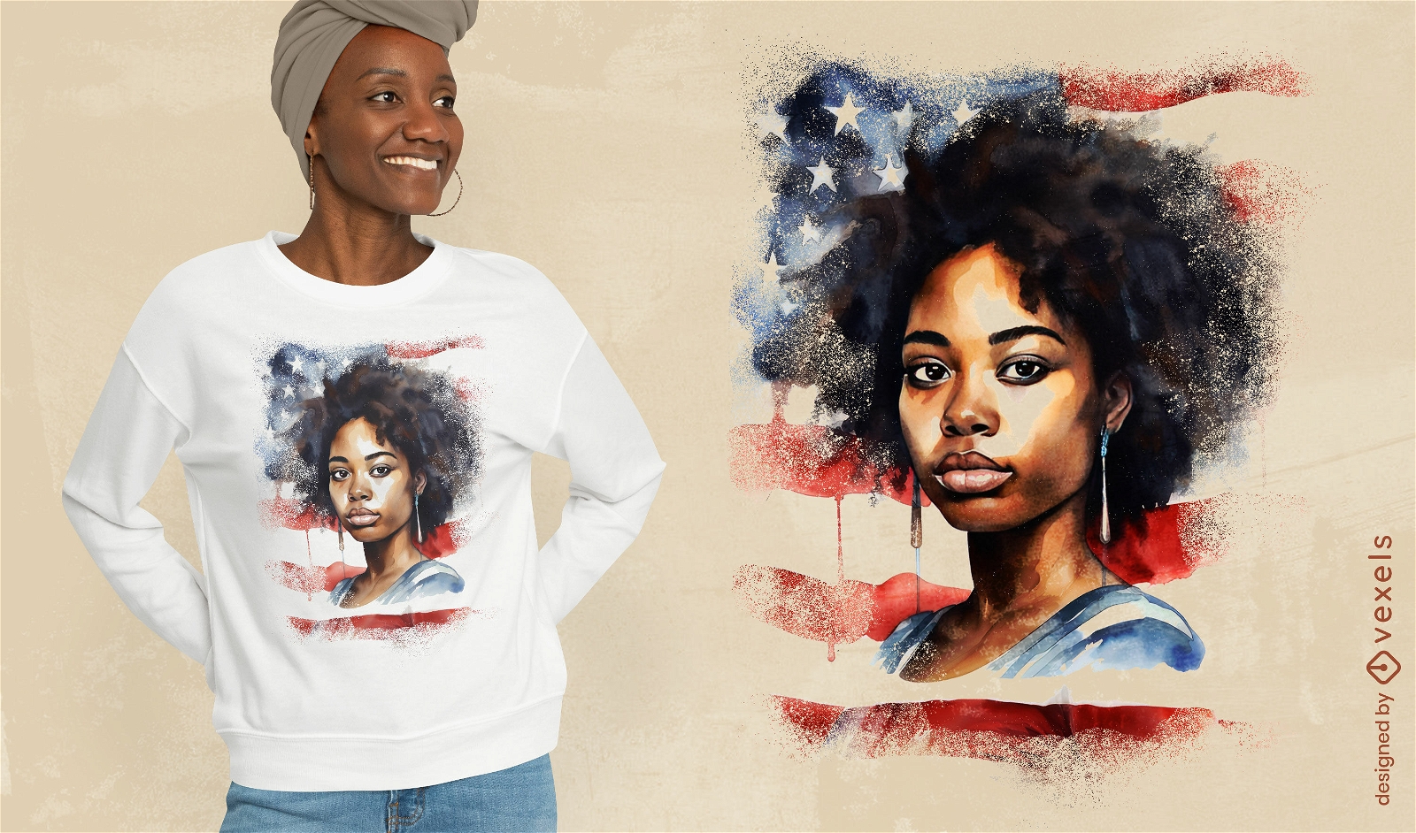 African american woman watercolor t-shirt psd