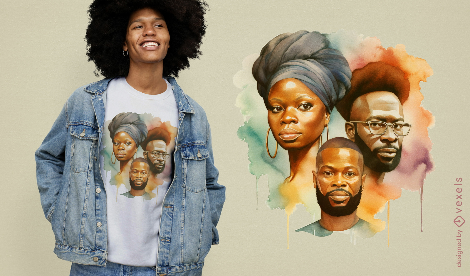 Black family portrait watercolor t-shirt psd