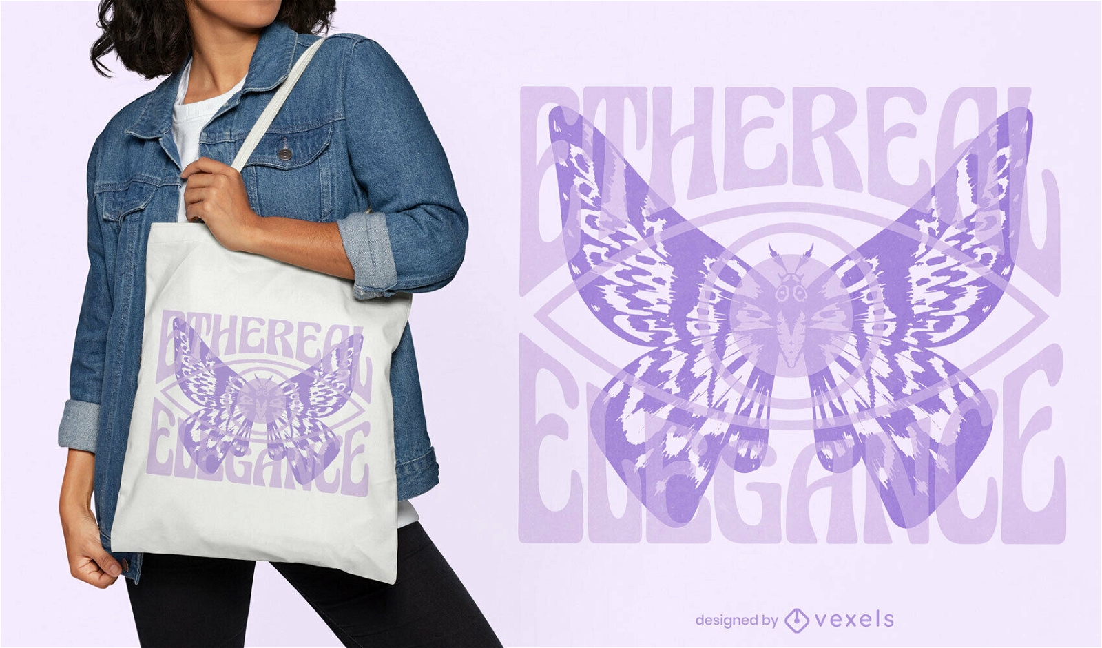 Purple butterfly on a tote bag design