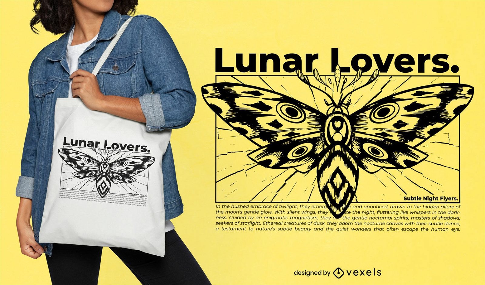 Flying moth insect tote bag design