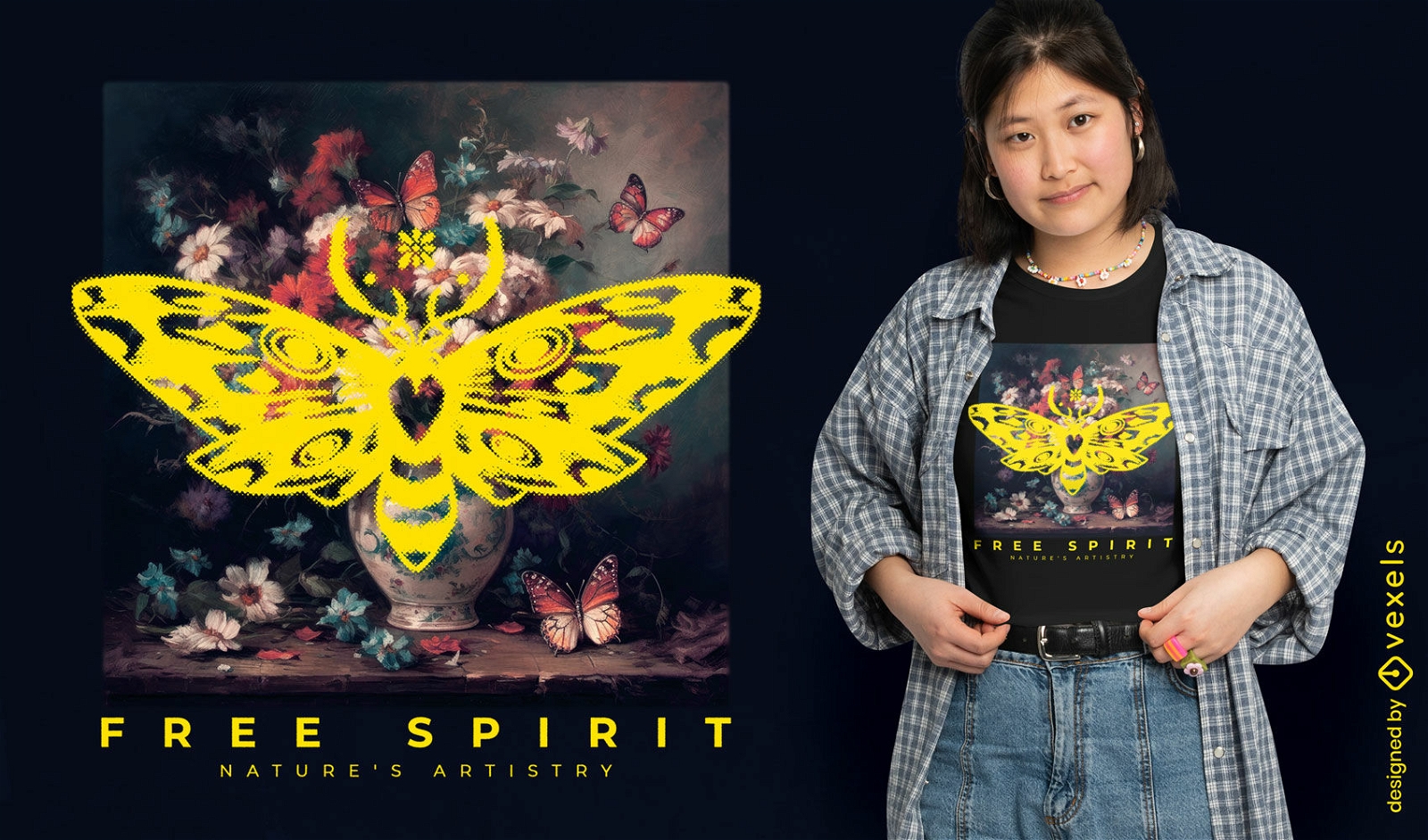 Moth insect with realistic painting t-shirt psd