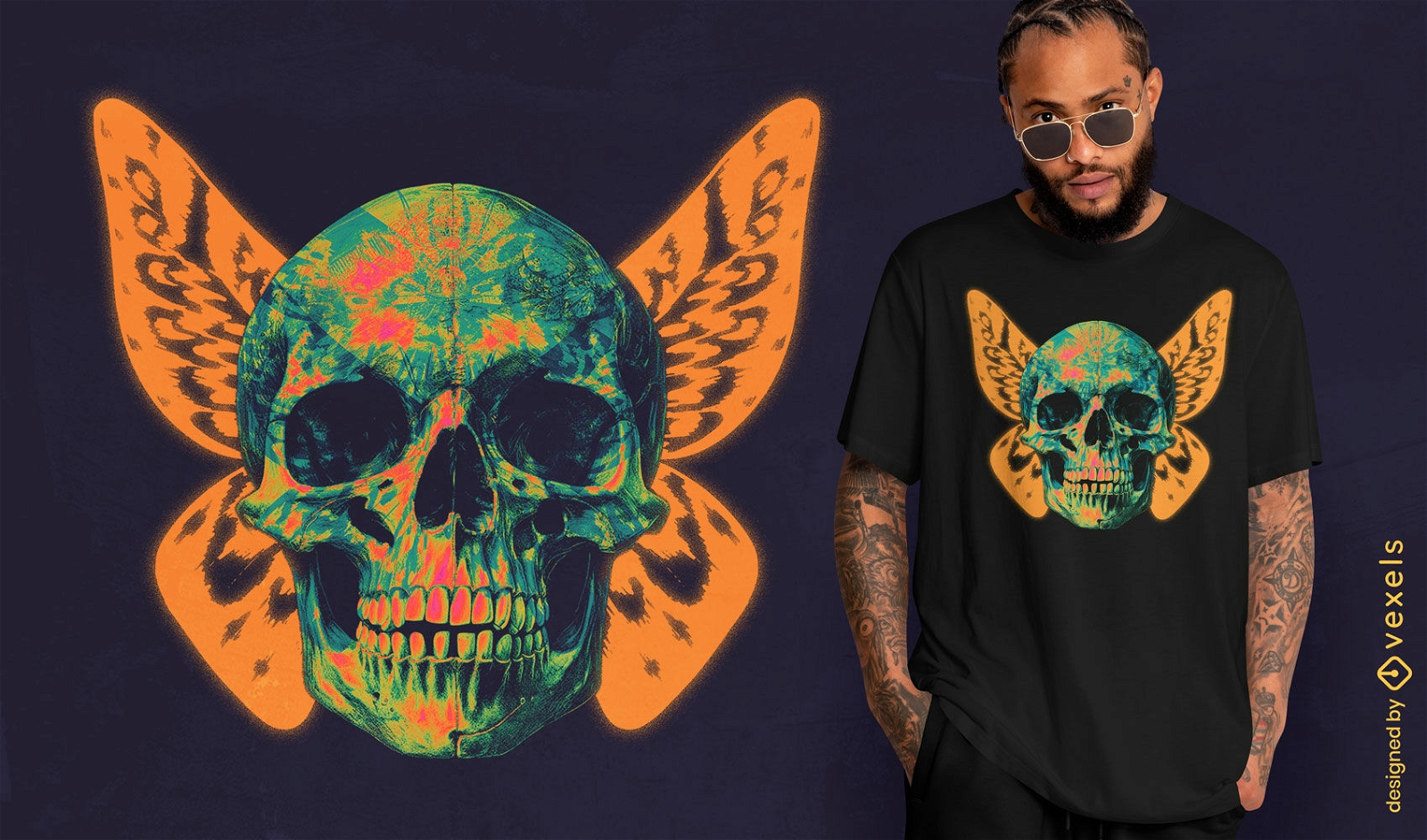 Skull and butterfly wings t-shirt psd