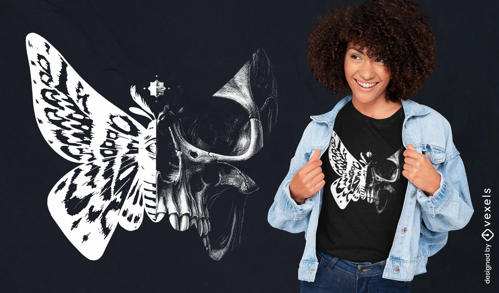 Camiseta con diseño de calavera de mariposa psd