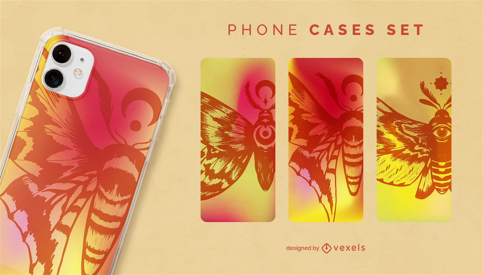 Moth insects gradient phone cases set