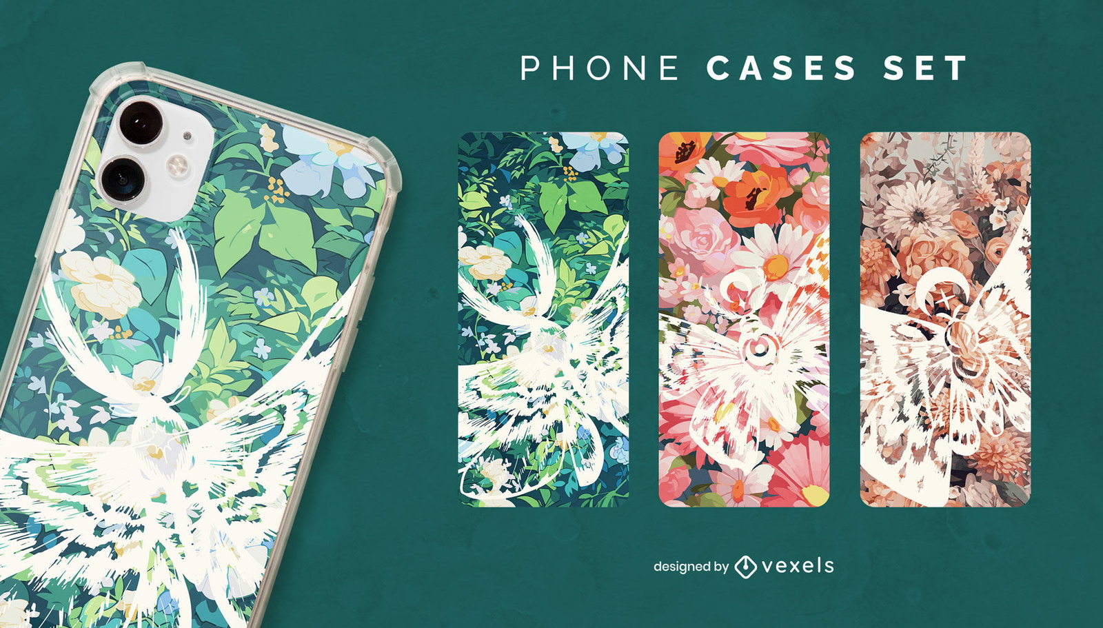 Juego de fundas para teléfono con insectos florales y polillas