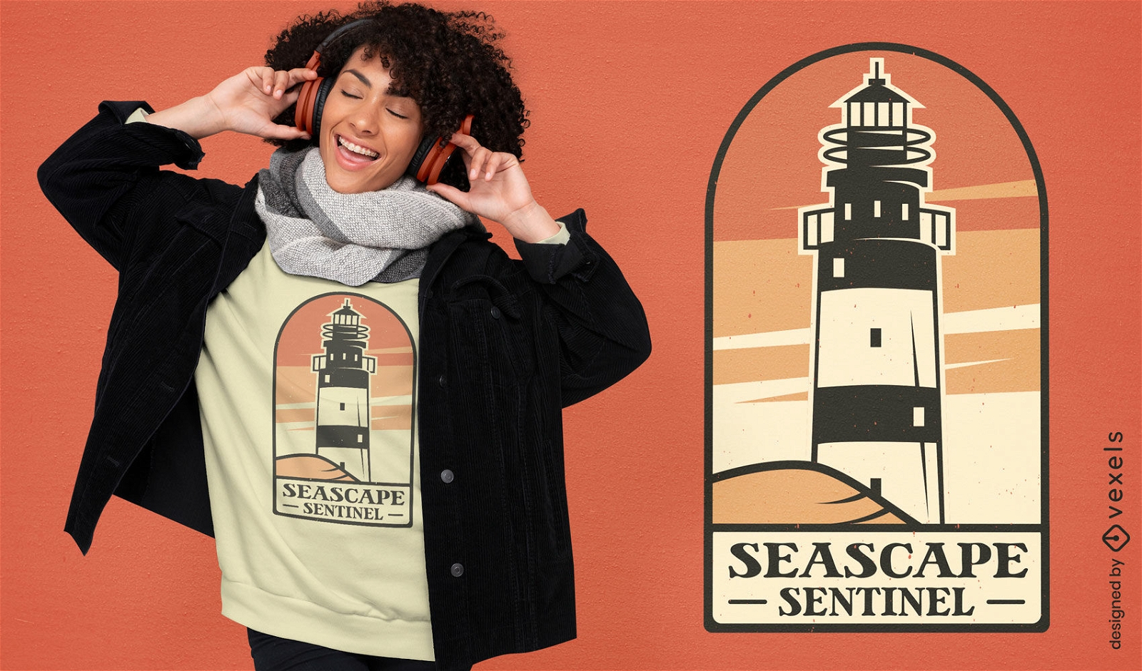 Leuchtturm-T-Shirt-Design mit Meerblick am Meer