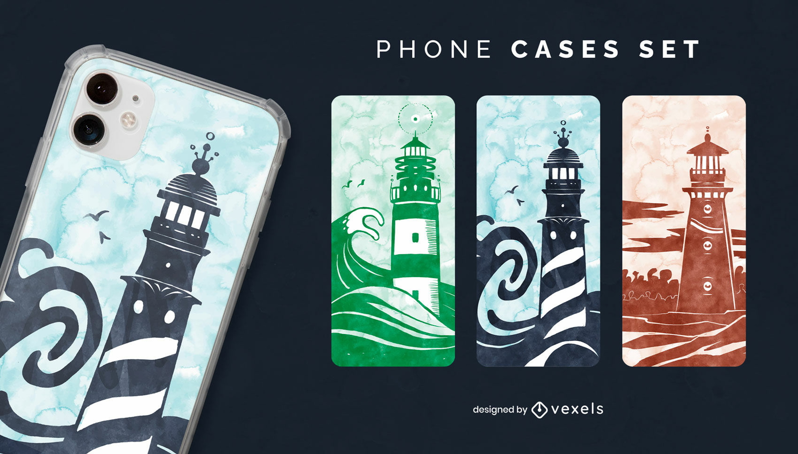 Lighthouse in the ocean phone cases set