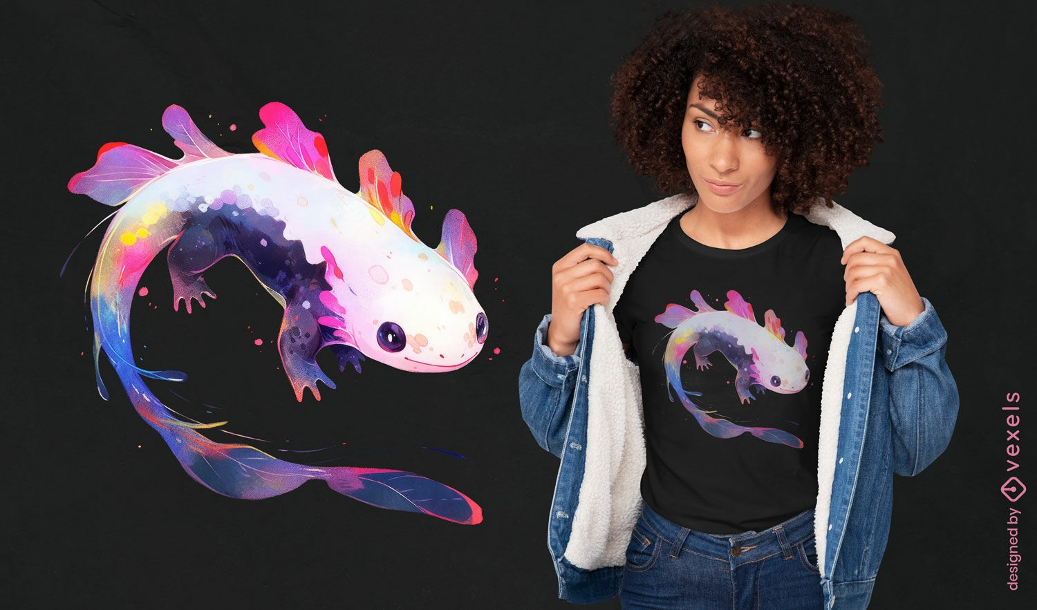 Diseño de camiseta Vibran Axolotl.