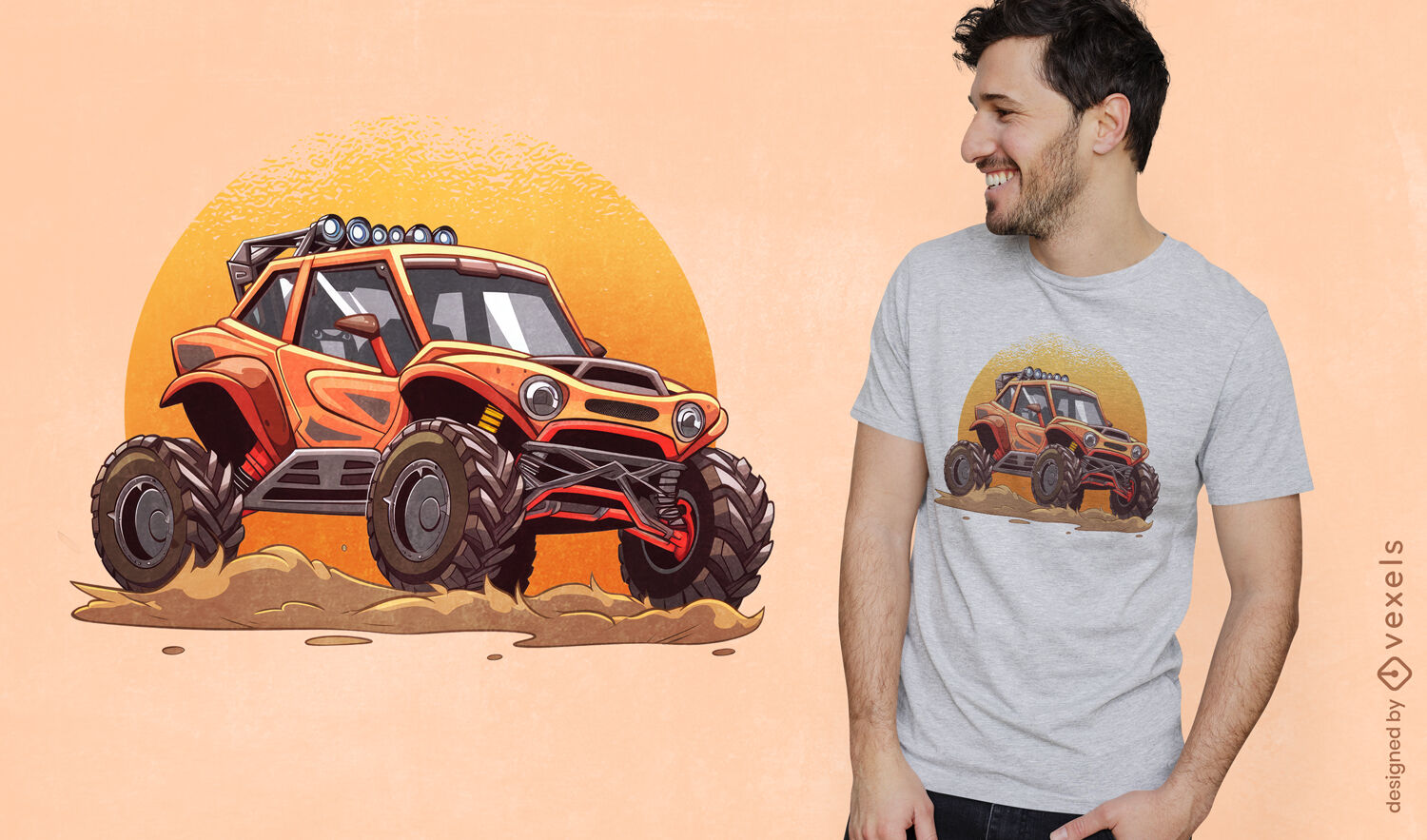 Design de camiseta com p?r do sol de gato buggy