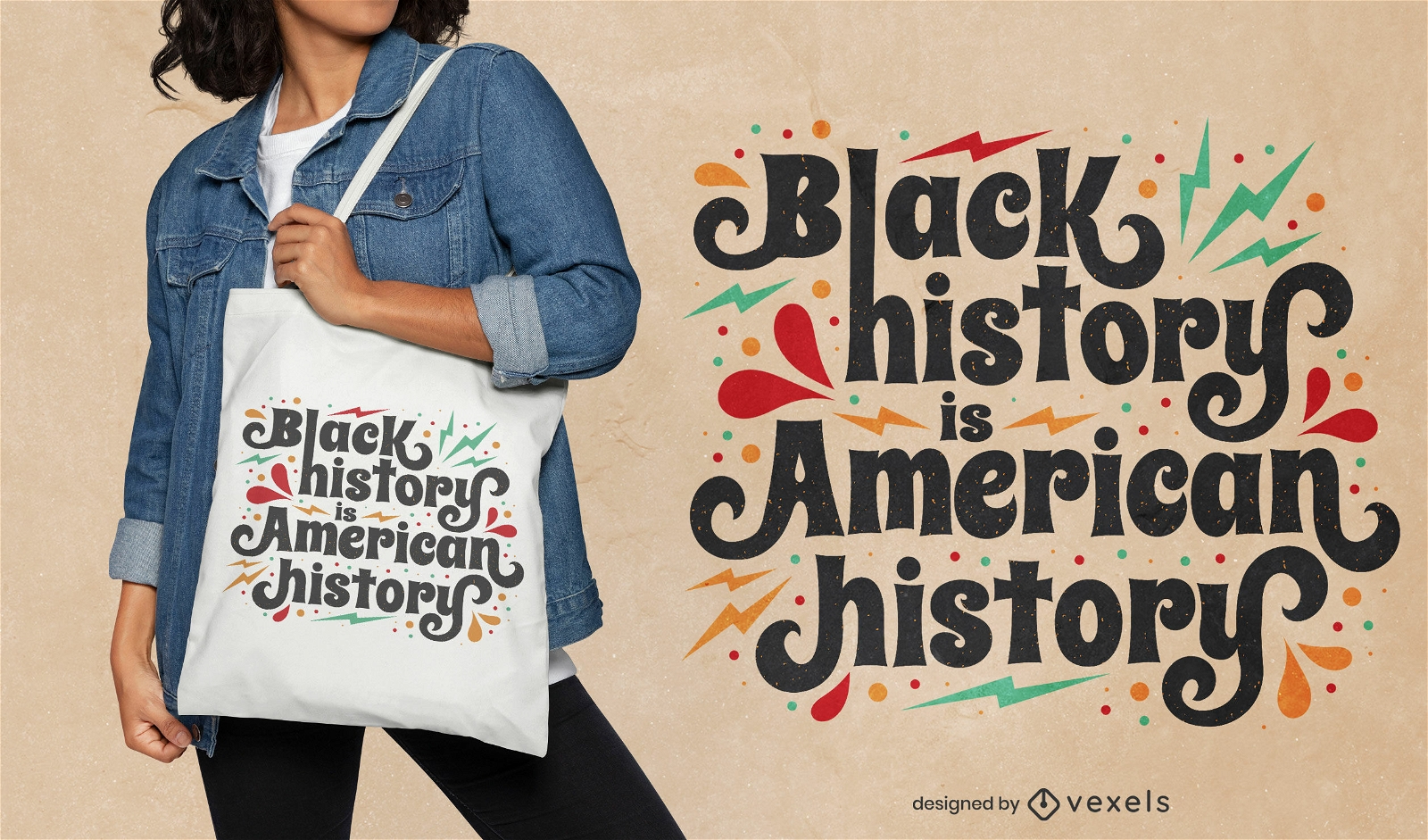 Design de sacola com citação de história negra
