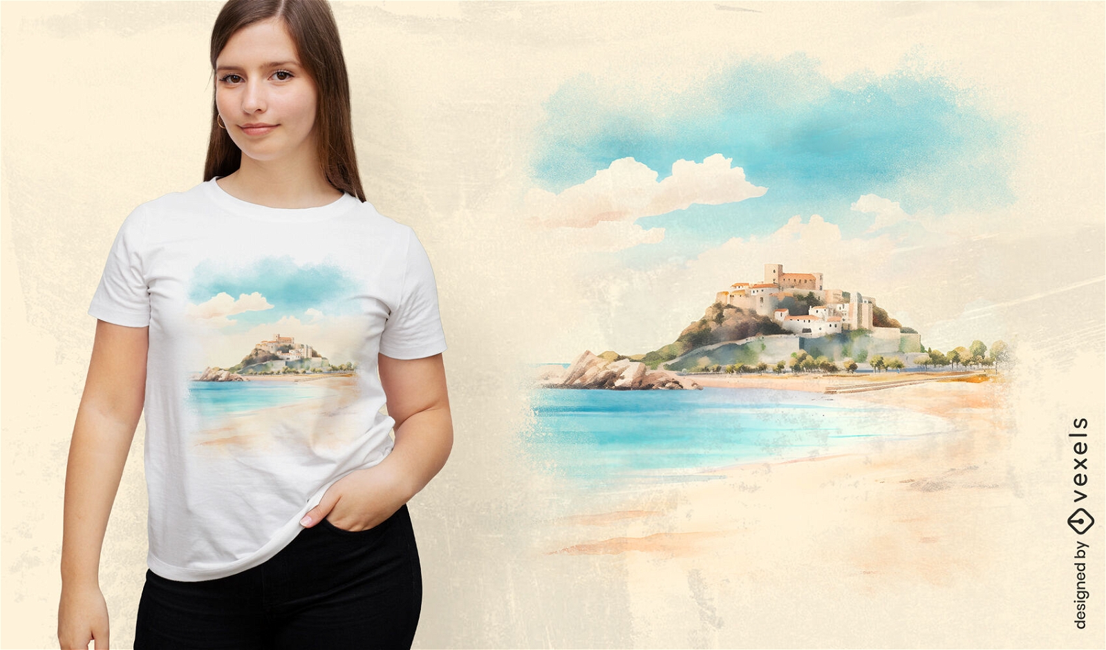 Gemälde eines Strand-T-Shirt-Designs