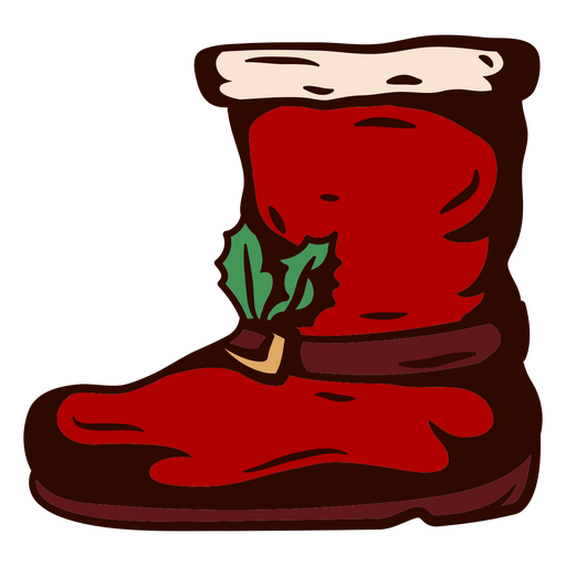 Bota roja de santa con hojas de acebo Diseño PNG