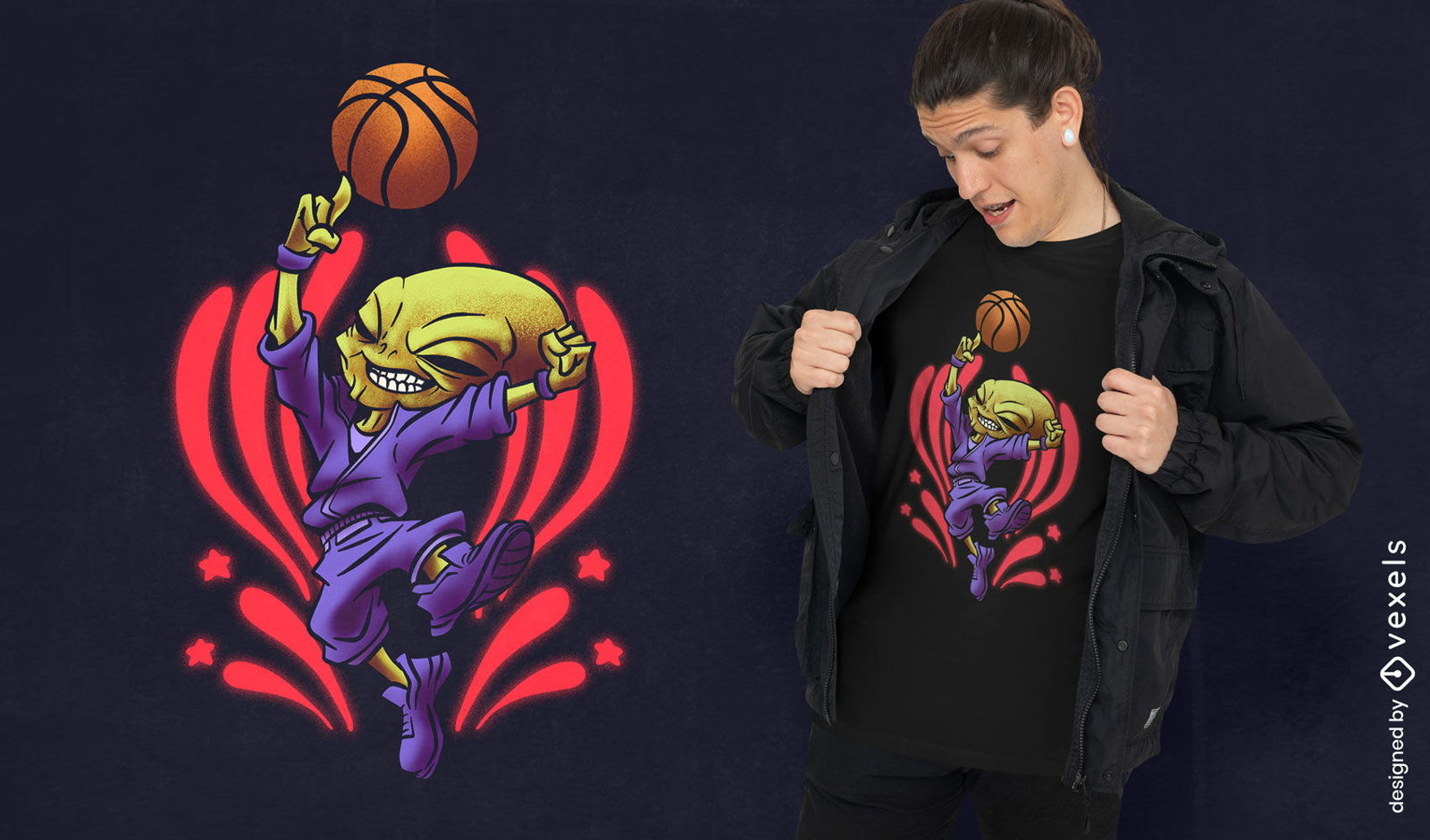 Dise?o de camiseta alien?gena de jugador de baloncesto.