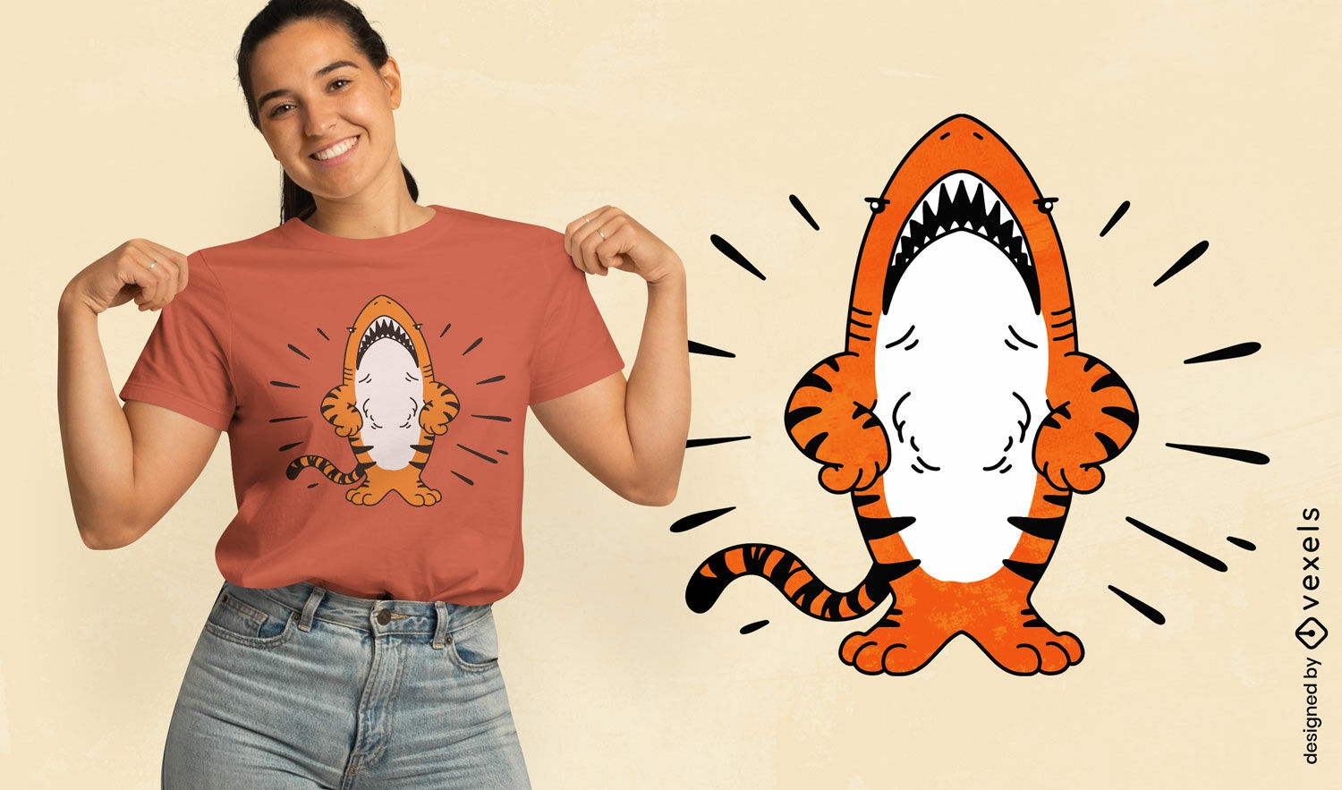 Diseño de camiseta tiburón tigre.