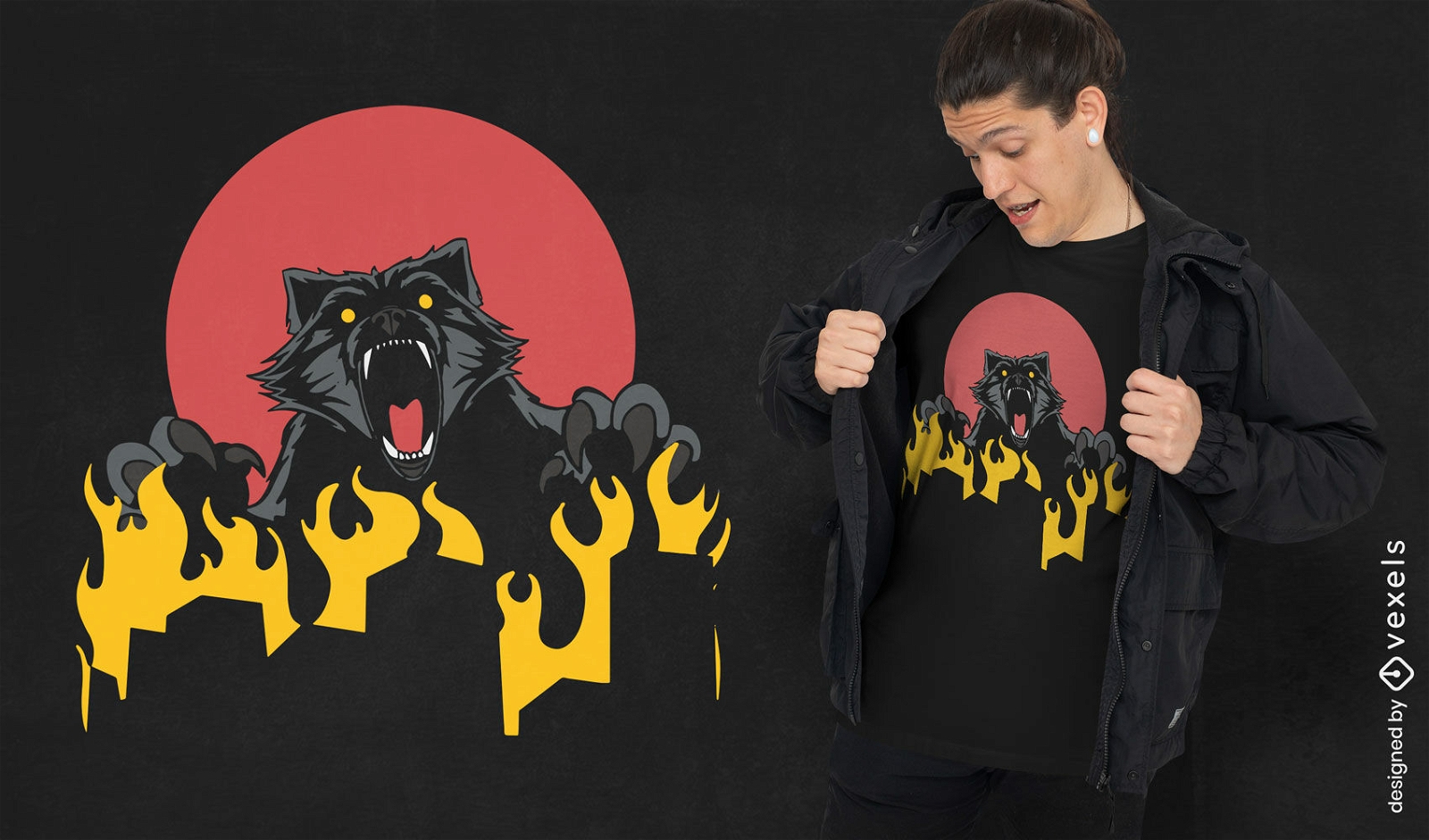 T-Shirt-Design mit Waschbärenangriff